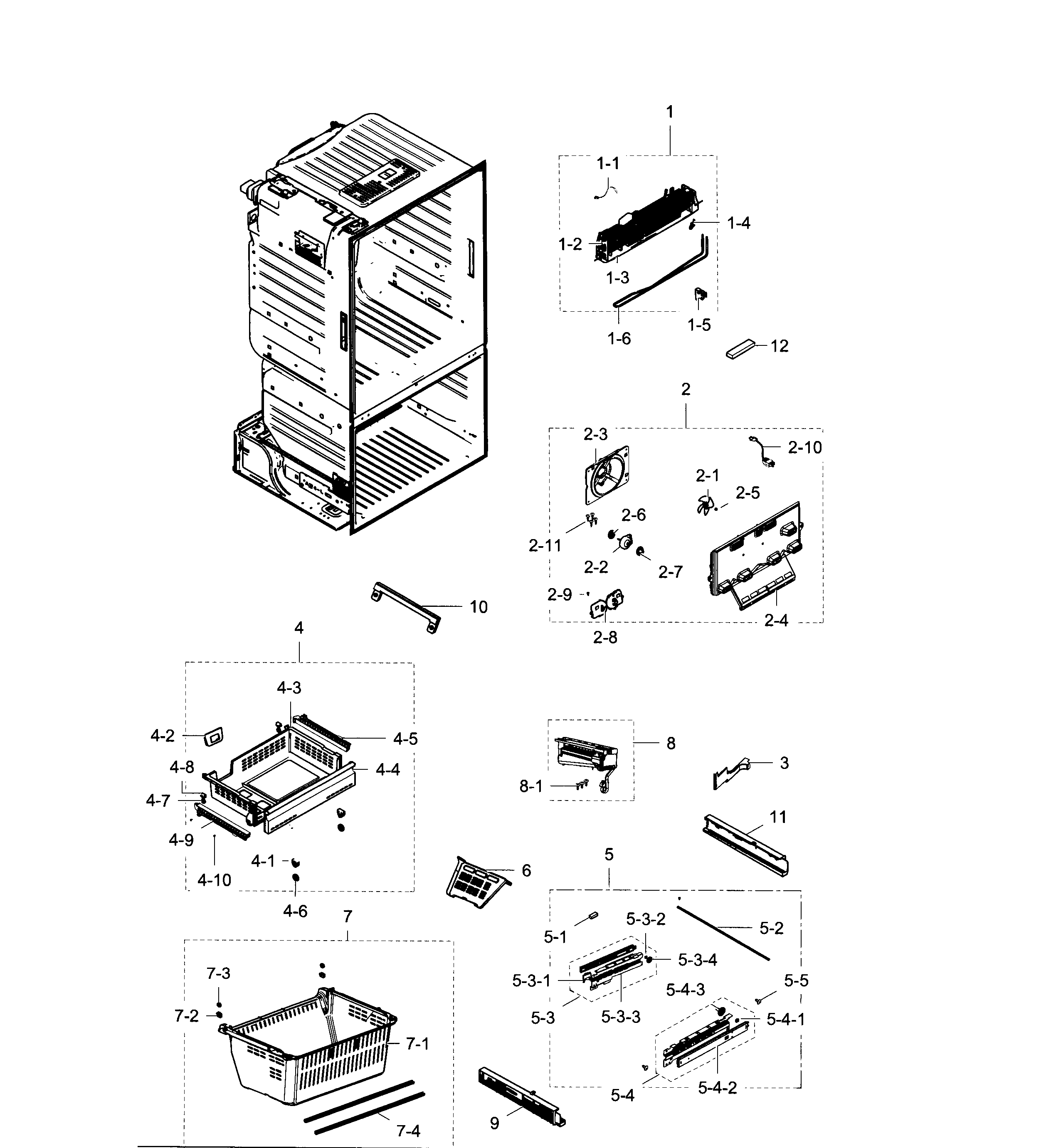 Freezer Diagram and Parts List for RF28HDEDBSR AA-0007 Samsung Refrigerator