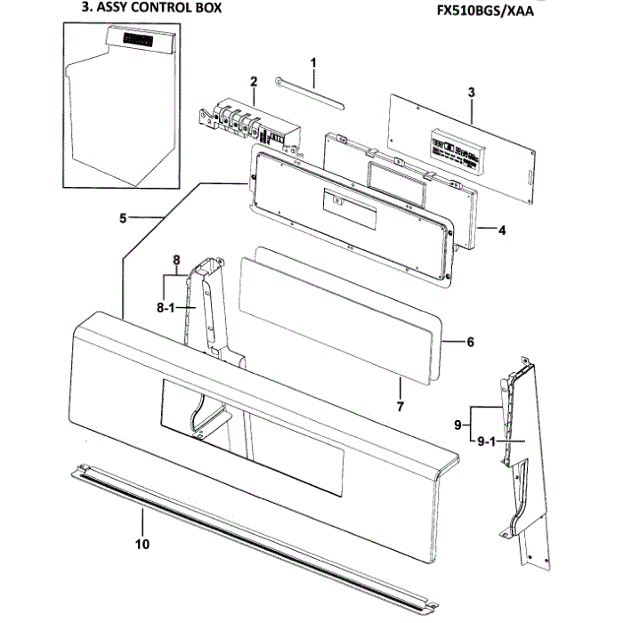 Control Box Diagram and Parts List for FX510BGS XAA-00 Samsung Range