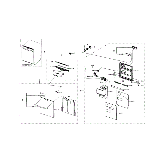 Door Diagram and Parts List for DW80F600UTW AA-01 Samsung Dishwasher