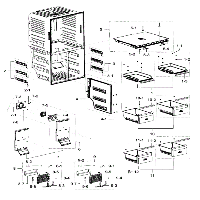 Freezer Diagram and Parts List for RF32FMQDBSR AA-02 Samsung Refrigerator