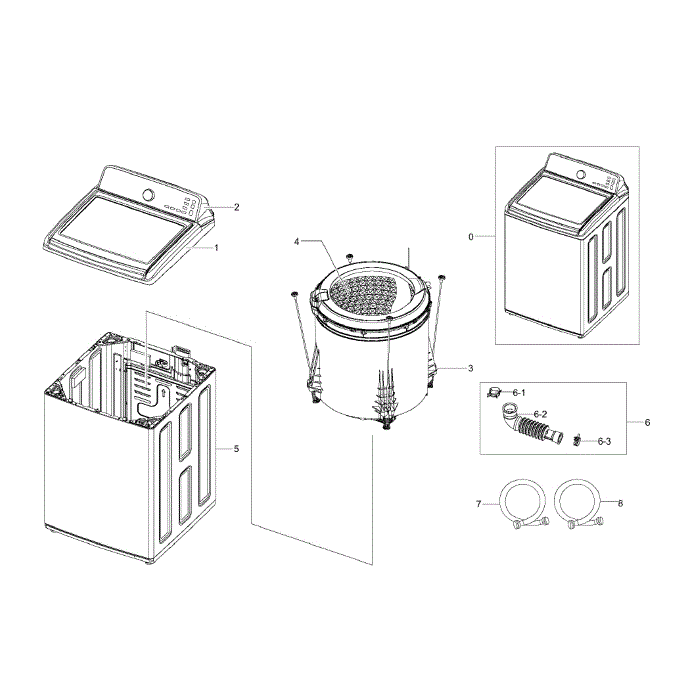 Main Assembly Diagram and Parts List for WA50F9A7DSW A2-00 Samsung Washer