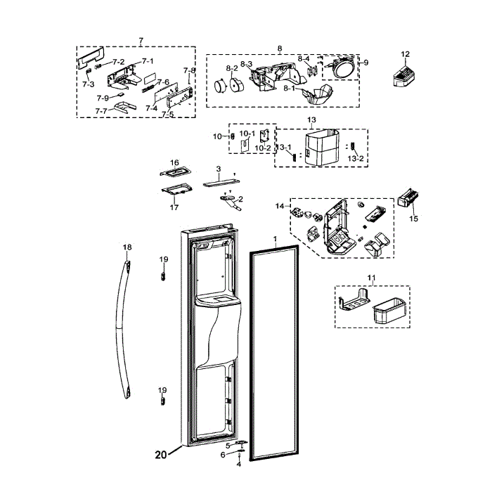 Freezer Door Diagram and Parts List for RSG257AARS XAA-00 Samsung Refrigerator