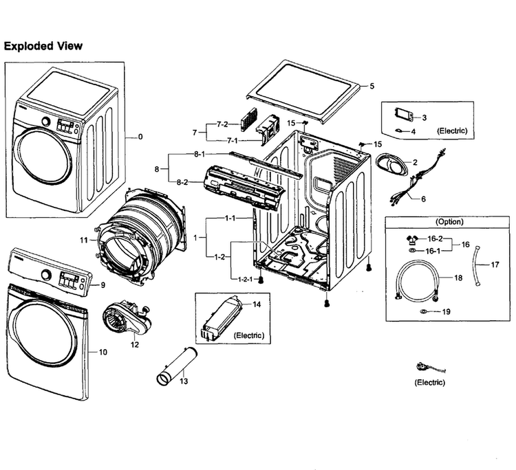 Main Assy Diagram and Parts List for DV393GTPARA A1-0001 Samsung Dryer