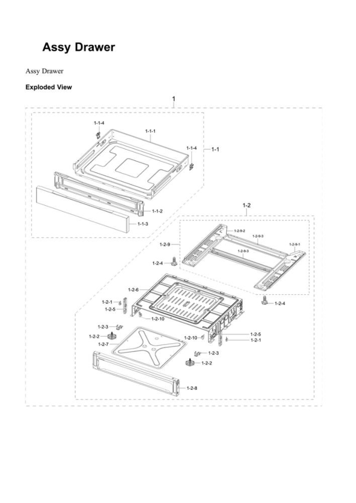 Drawer Assembly Diagram and Parts List for NX60A6311SG AA-02 Samsung Range
