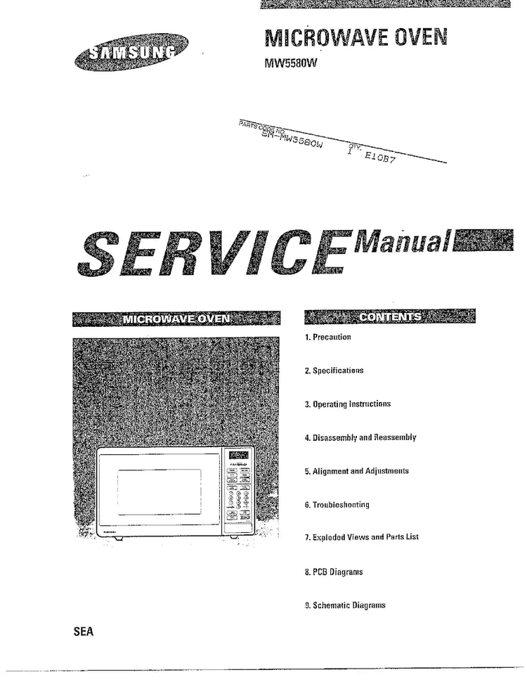 Microwave Oven/contents Diagram and Parts List for MW5580W XAA Samsung Microwave