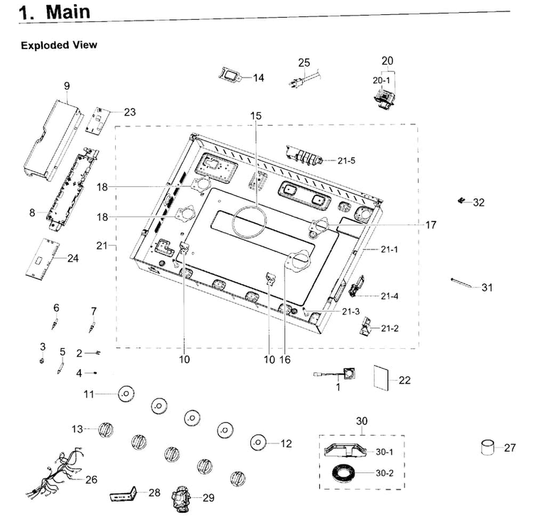 Body Diagram and Parts List for NA36K6550TS AA-0000 Samsung Cooktop