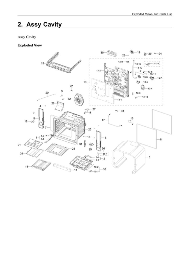 Cavity Assembly Diagram and Parts List for NX60A6511SS AA-01 Samsung Range