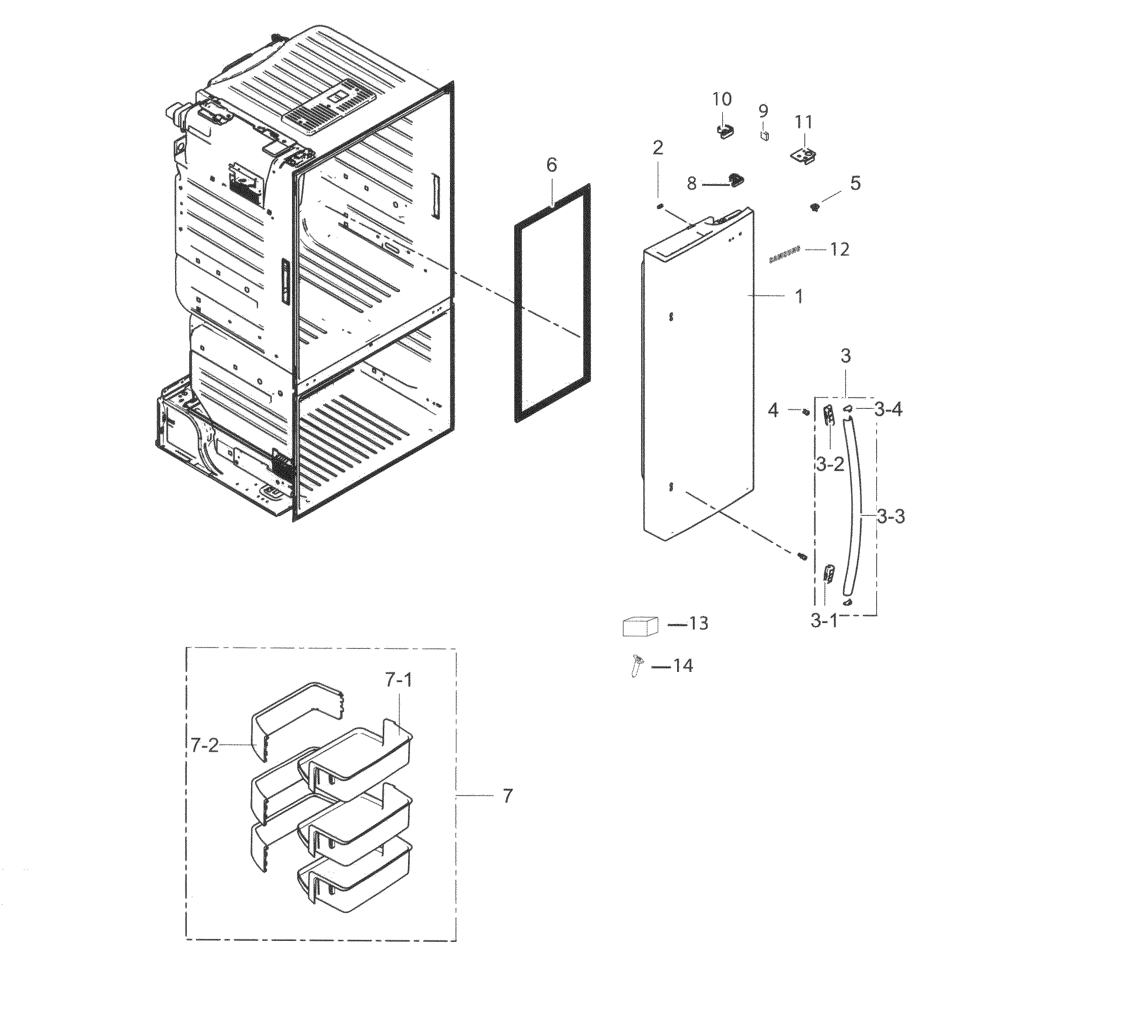 Fridge Door R Diagram and Parts List for RF263TEAEBC AA-0004 Samsung Refrigerator