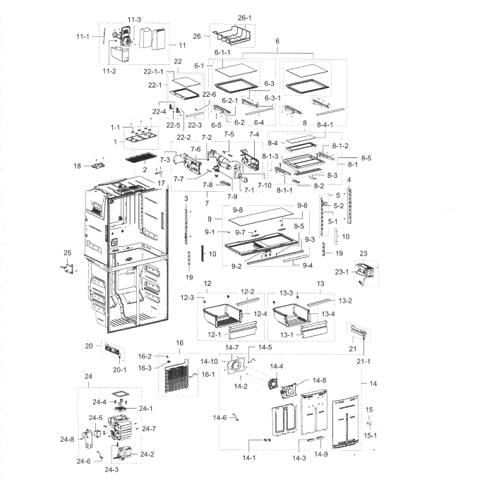 Fridge Diagram and Parts List for RF22K9581SG AA-00 Samsung Refrigerator