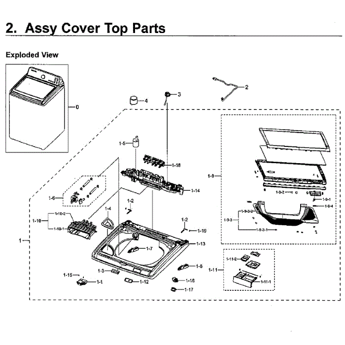 Cover Top Diagram and Parts List for WA52M7750AV A4-00 Samsung Washer
