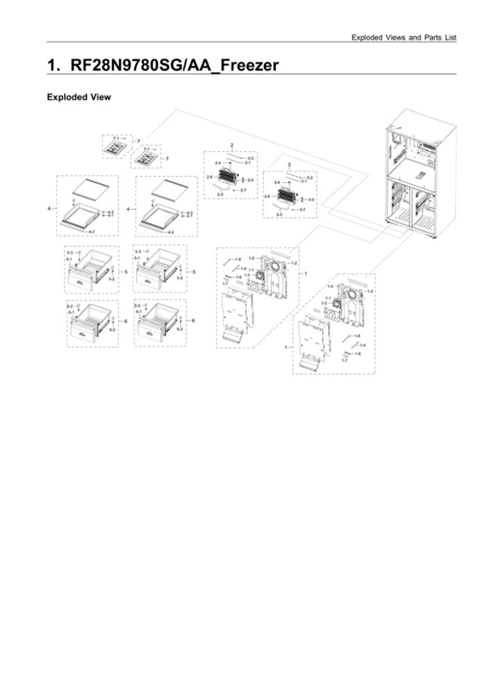 Freezer Parts Diagram and Parts List for RF28N9780SG AA-03 Samsung Refrigerator