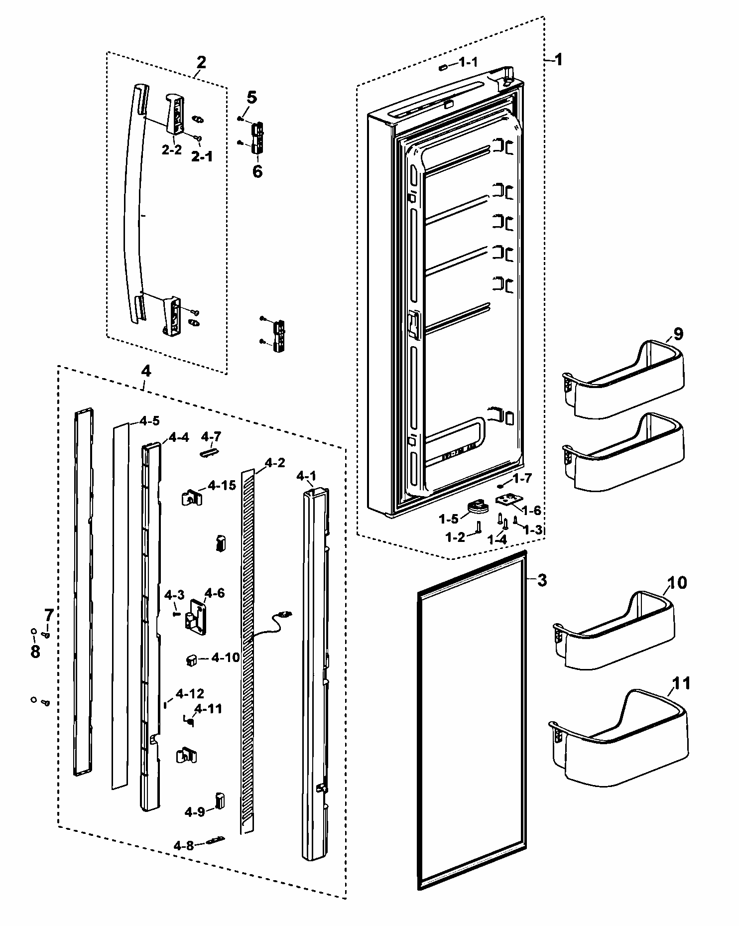 Left Door Diagram and Parts List for RF197ACBP XAA-0000 Samsung Refrigerator