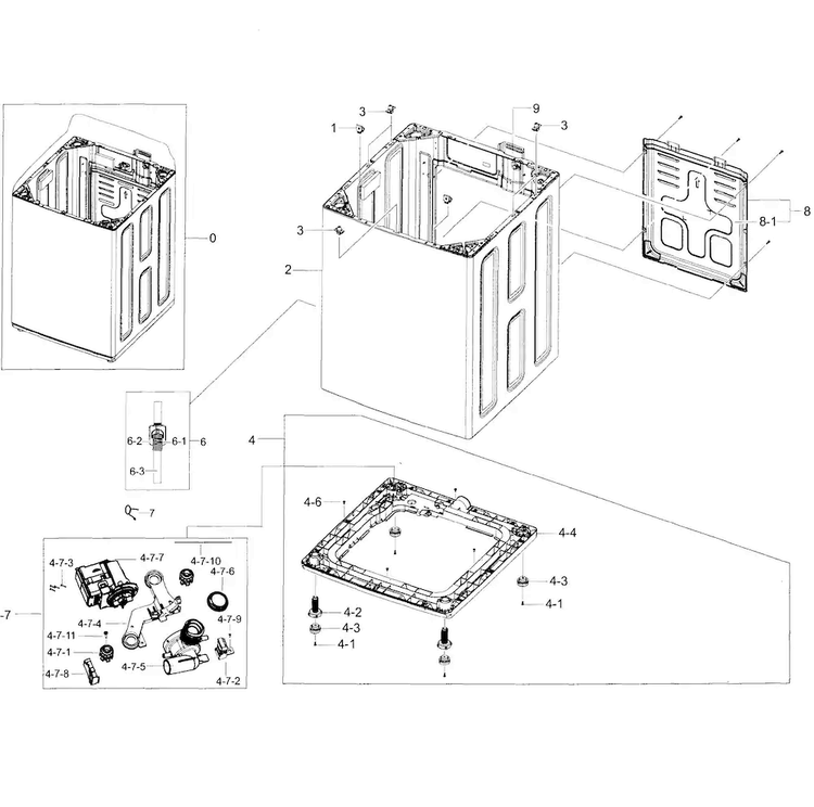 Frame Diagram and Parts List for WA45H7000AP A2-0000 Samsung Washer