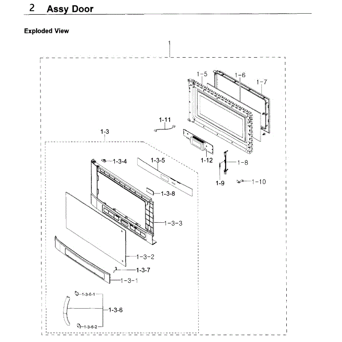Door Diagram and Parts List for SMH9207ST XAA-00 Samsung Microwave Oven Combo