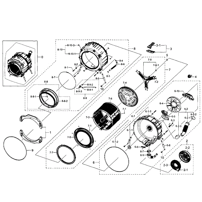 Tub-Drum Diagram and Parts List for WF350ANW XAA-02 Samsung Washer