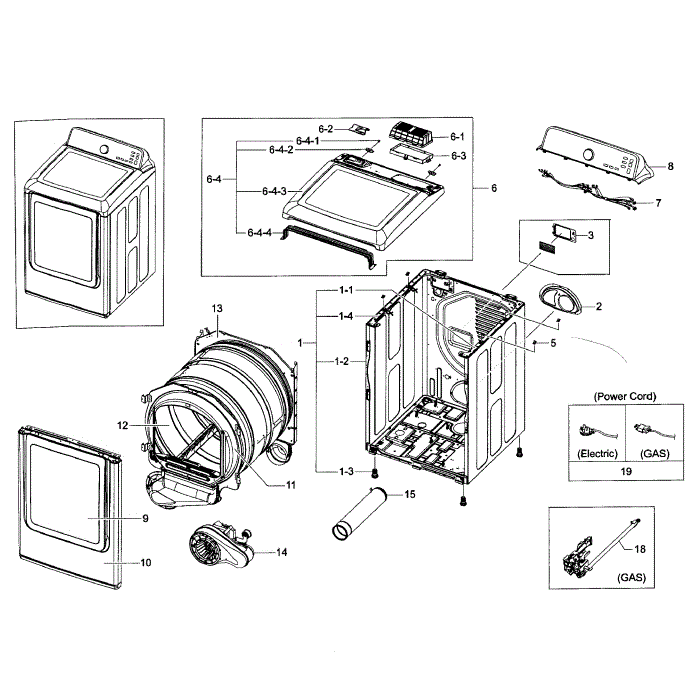 Main Assembly Diagram and Parts List for DV400GWHDWR AA-00 Samsung Dryer