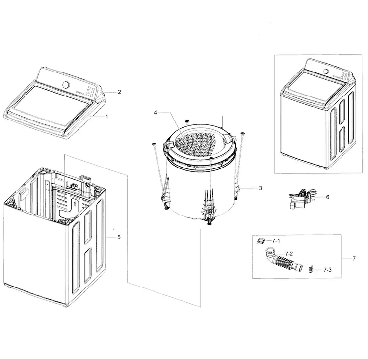 Main Diagram and Parts List for WA45H7200AP A2-0000 Samsung Washer