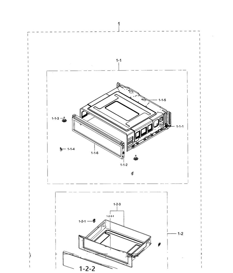 Drawer Section Diagram and Parts List for NE59J3420SB AA-0004 Samsung Range