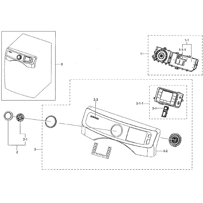 Control Panel Diagram and Parts List for DV42H5000EW A3-01 Samsung Dryer