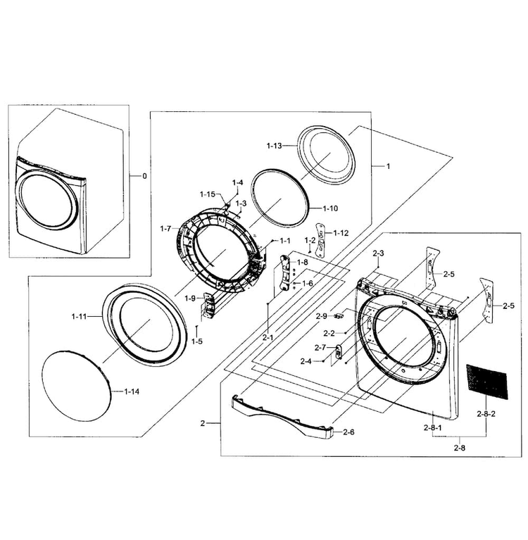 Front Assy Diagram and Parts List for DV457EVGSGR AA-0002 Samsung Dryer