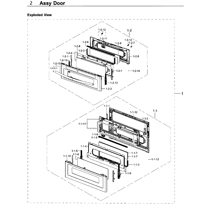 Door Diagram and Parts List for NX58K9852SG AA-00 Samsung Range