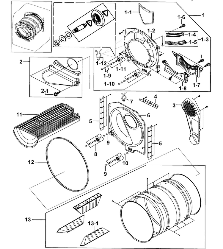 Drum Assy Diagram and Parts List for DV317AES XAA-0000 Samsung Dryer