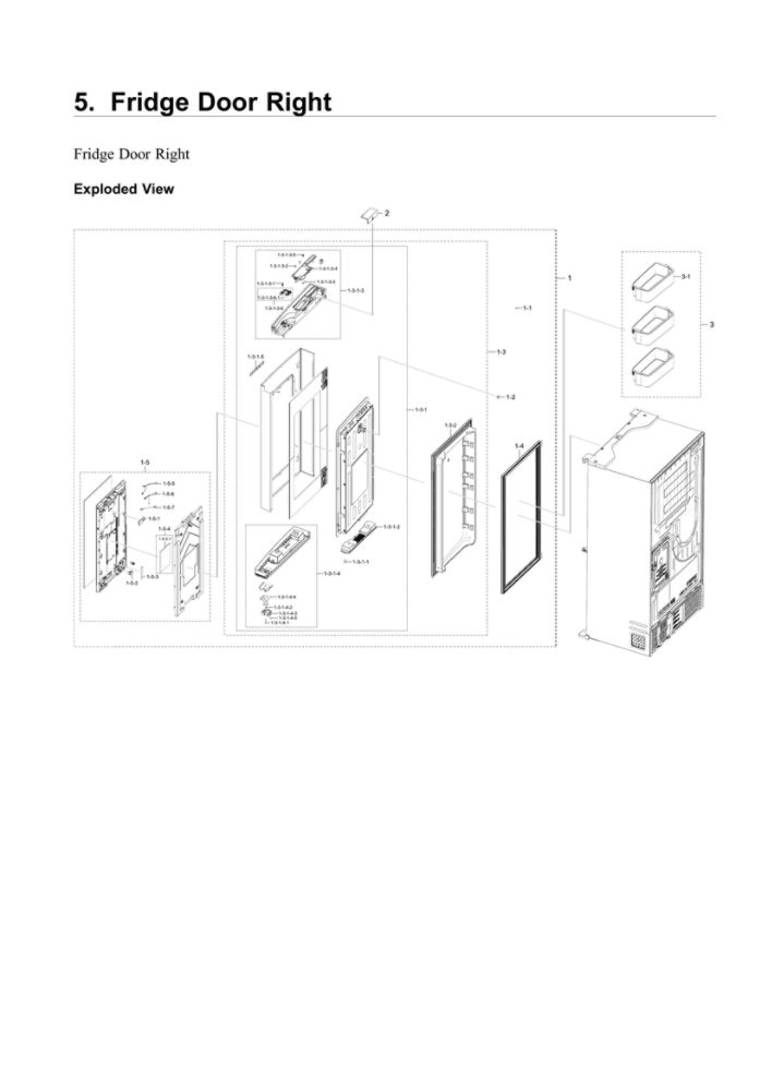 Right Refrigerator Door Parts Diagram and Parts List for RF22NPEDBSR AA-05 Samsung Refrigerator