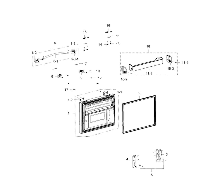 Freezer Door Diagram and Parts List for RFG238AARS XAA-0000 Samsung Refrigerator