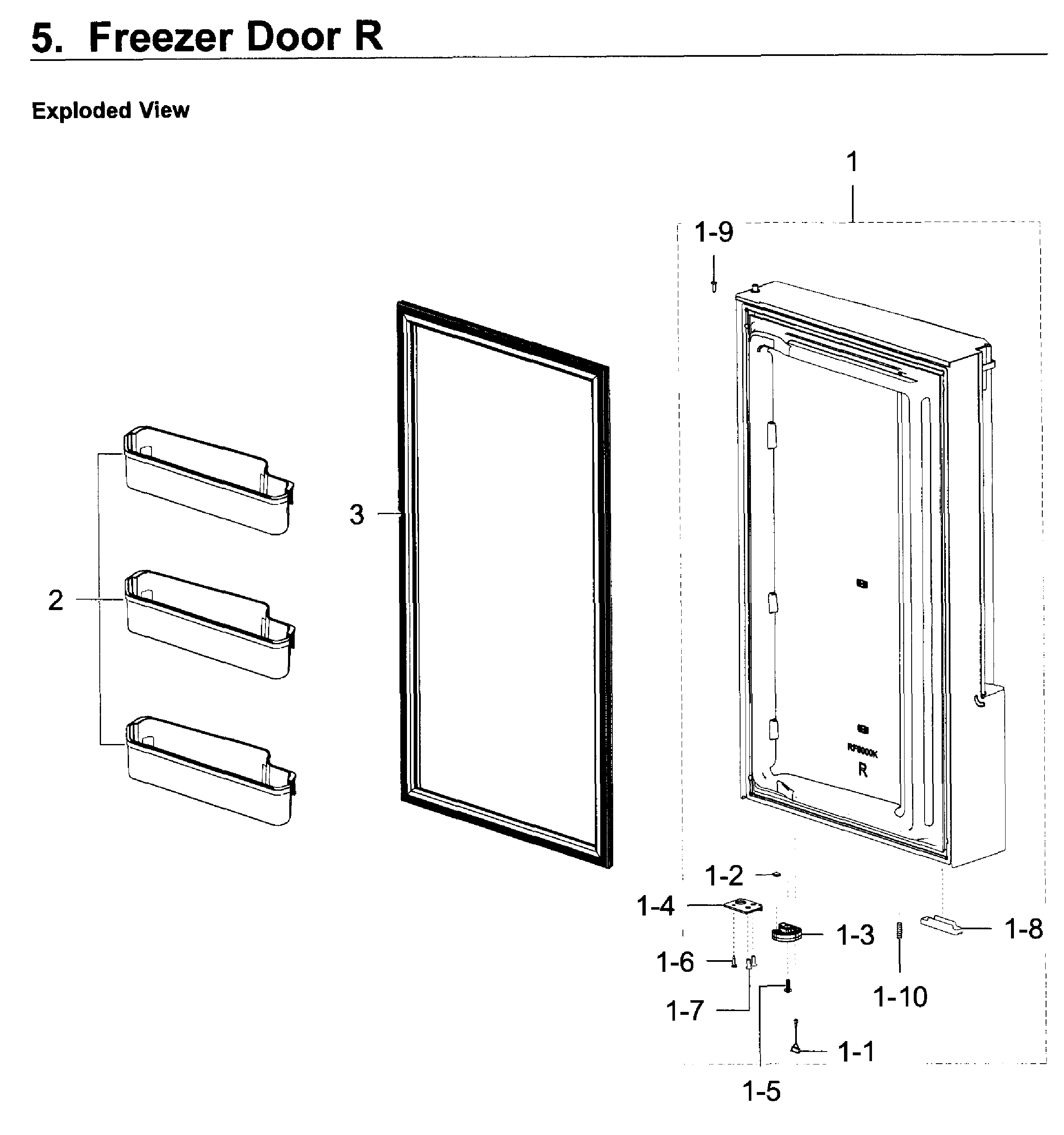 Freezer Door R Diagram and Parts List for RF22K9381SG AA-0000 Samsung Refrigerator