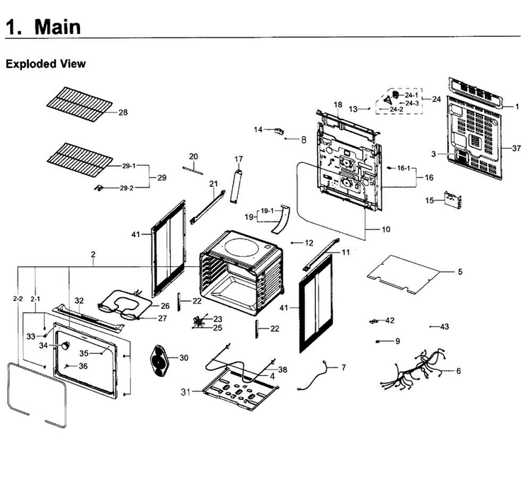 Main Asy Diagram and Parts List for NE59J3420SS AA-0005 Samsung Range