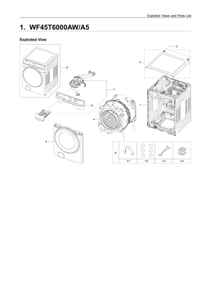 Main Unit Parts Diagram and Parts List for WF45T6000AW A5-00 Samsung Washer