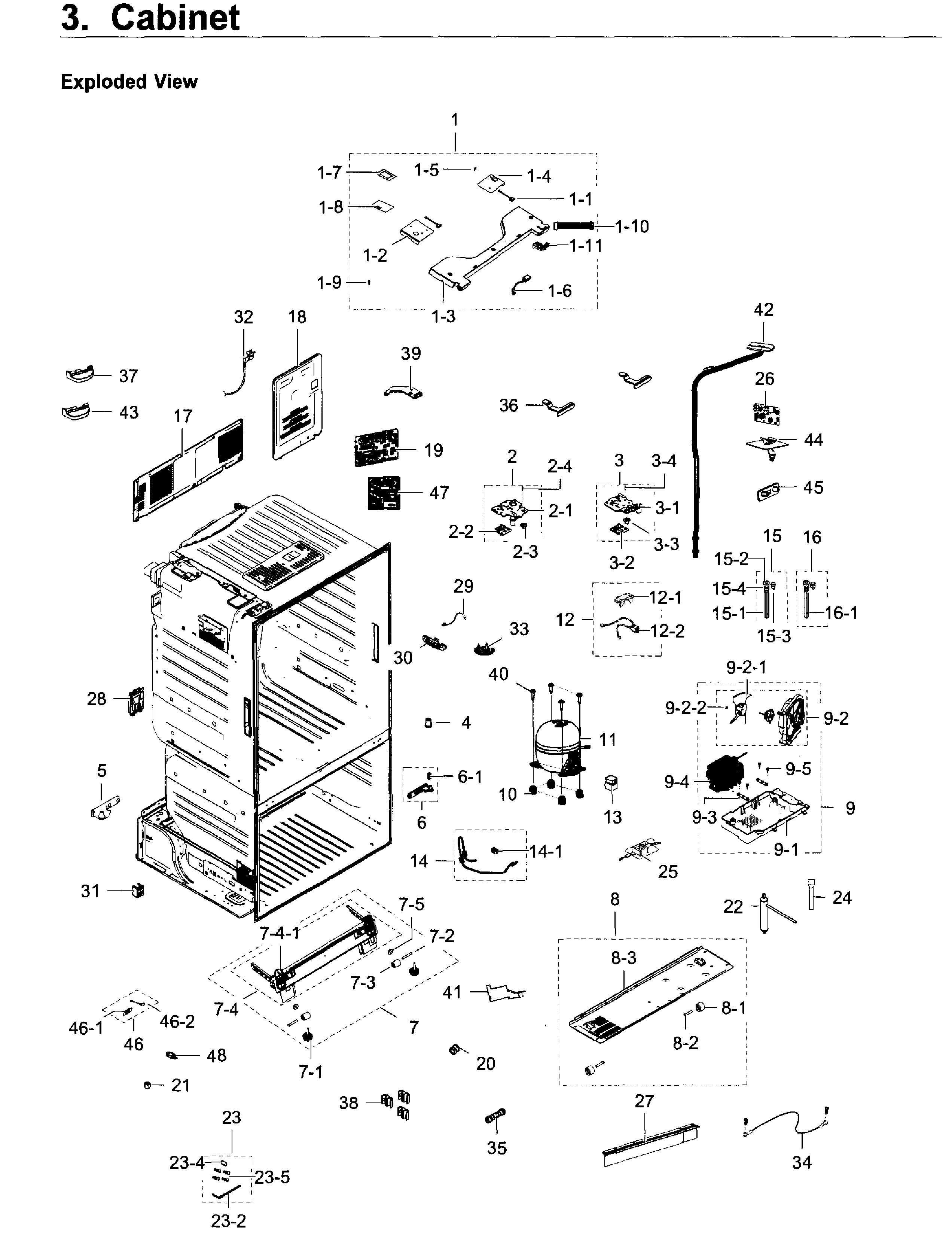 Cabinet Diagram and Parts List for RF23HTEDBSR AA-0009 Samsung Refrigerator