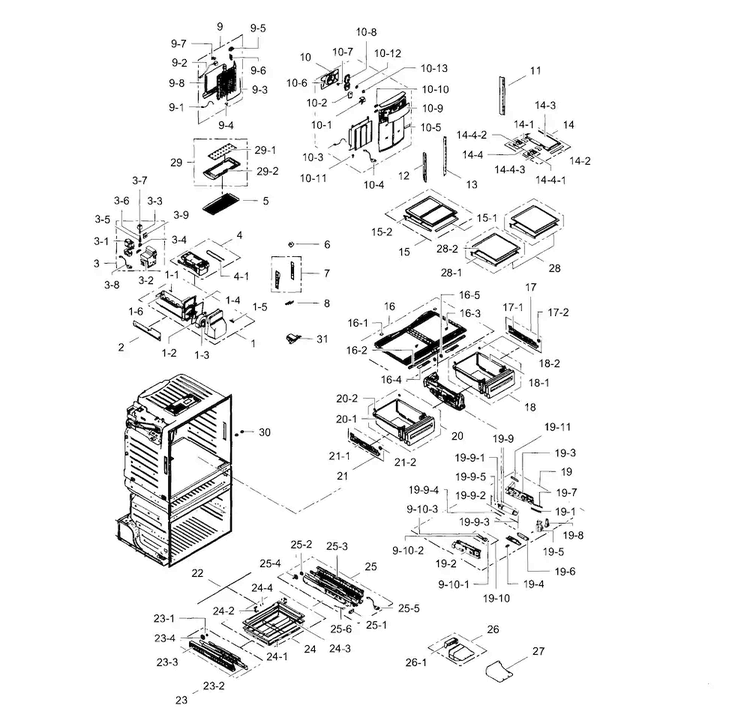 Fridge Diagram and Parts List for RF4289HARS XAA-0002 Samsung Refrigerator