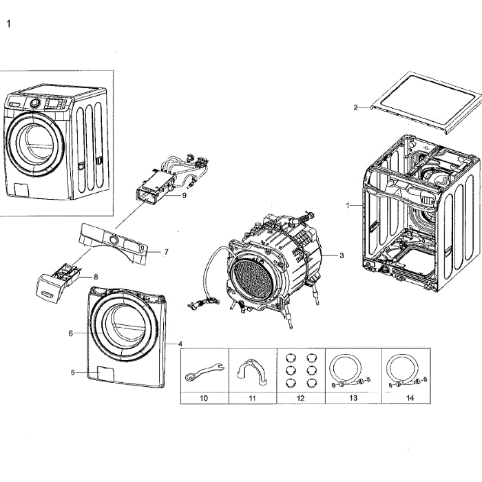 Main Assembly Diagram and Parts List for WF42H5200AW A2-01 Samsung Washer