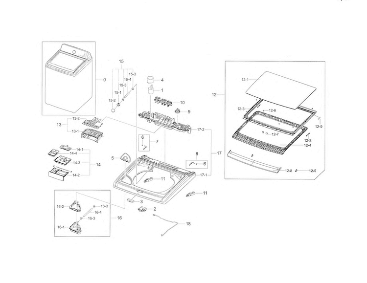 Top Cover Diagram and Parts List for WA50F9A7DSP A2-0001 Samsung Washer