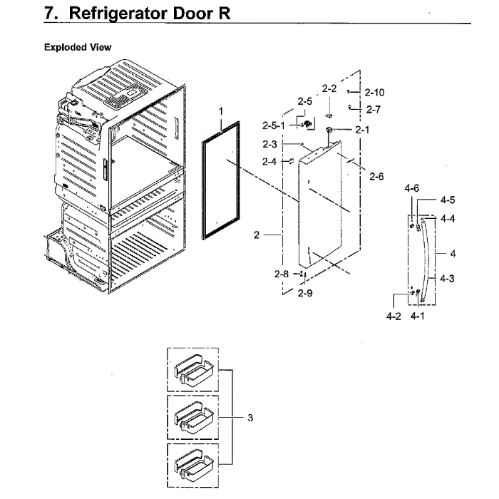 Door Right Diagram and Parts List for RF28HMEDBWW AA-11 Samsung Refrigerator
