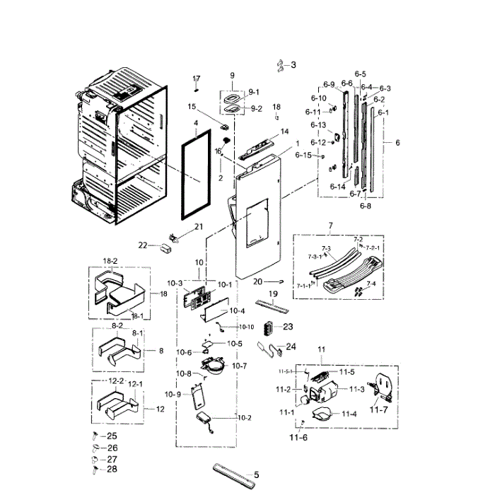 Left Door Diagram and Parts List for RF263TEAESG AA-00 Samsung Refrigerator