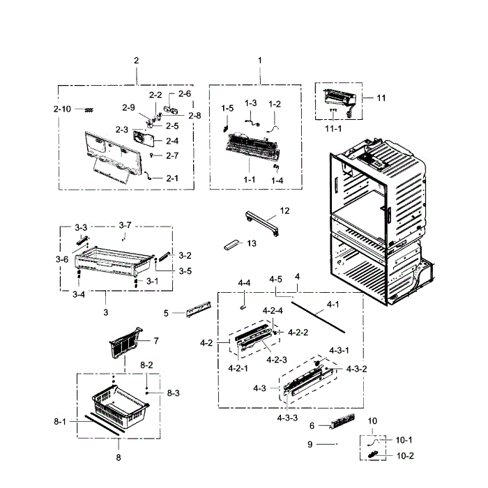 Freezer Diagram and Parts List for RF28JBEDBSG AA-01 Samsung Refrigerator