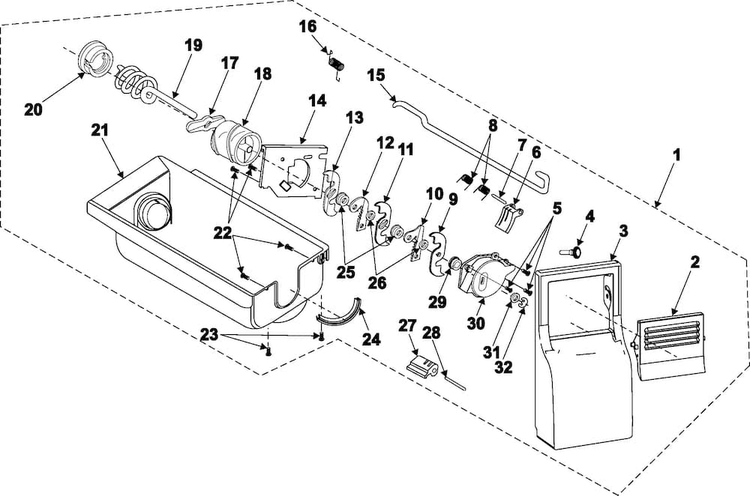 Ice Bin Diagram and Parts List for RS2578BB XAA Samsung Refrigerator