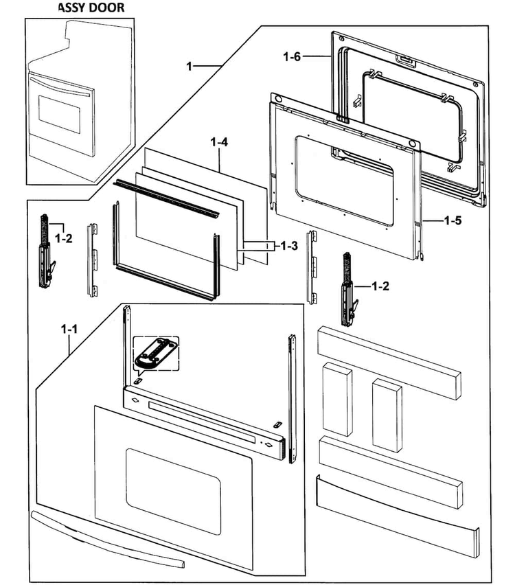 Door Assy Diagram and Parts List for FER300SX XAA-0000 Samsung Range