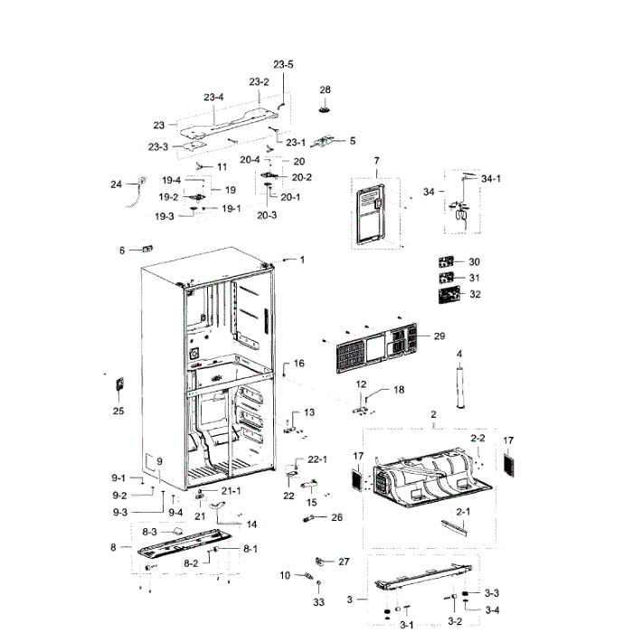 Cabinet Diagram and Parts List for RF23J9011SR AA-03 Samsung Refrigerator