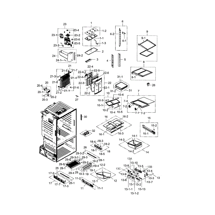 Refrigerator Diagram and Parts List for RF28HFEDBSR AA-01 Samsung Refrigerator