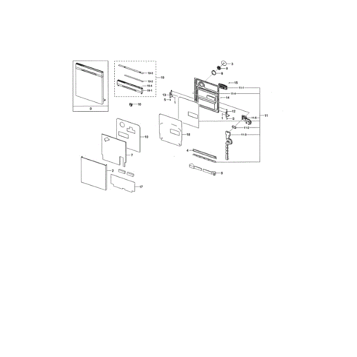 Door Assembly Diagram and Parts List for DW80K5050US AA-01 Samsung Dishwasher