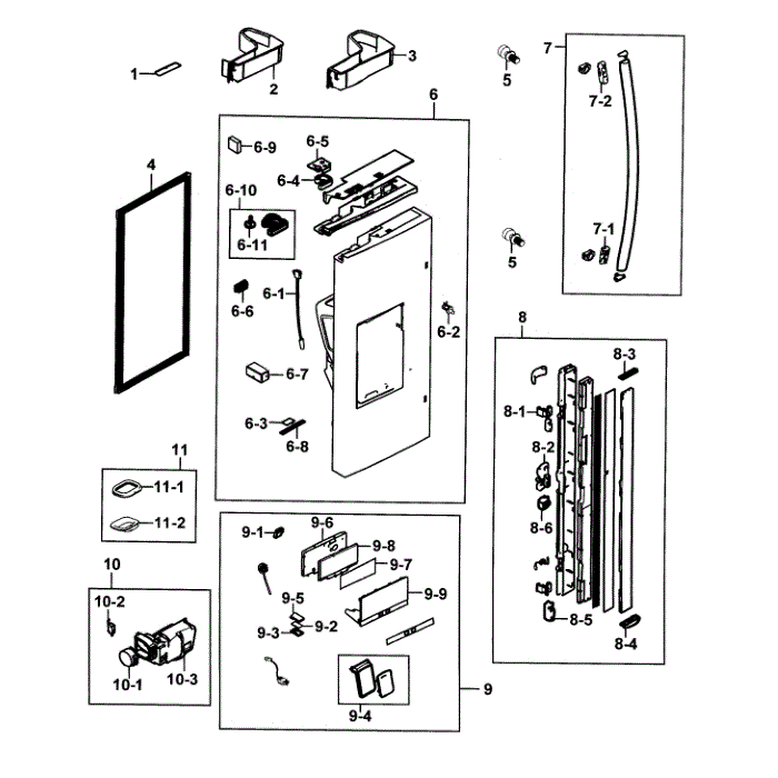 Refrigerator Door L Diagram and Parts List for RF28HMEDBWW AA-00 Samsung Refrigerator