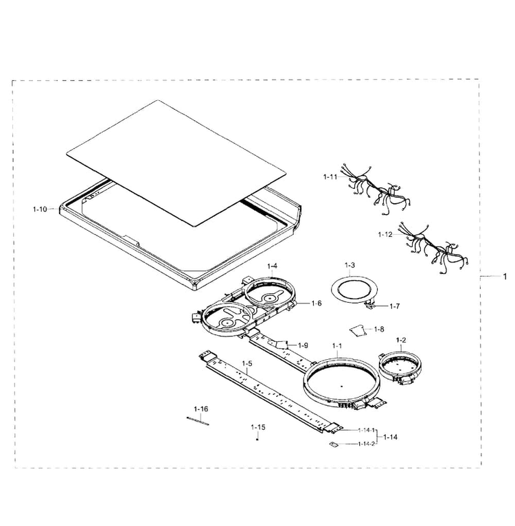 Cooktop Section Diagram and Parts List for NE59J7850WG AA-0002 Samsung Range