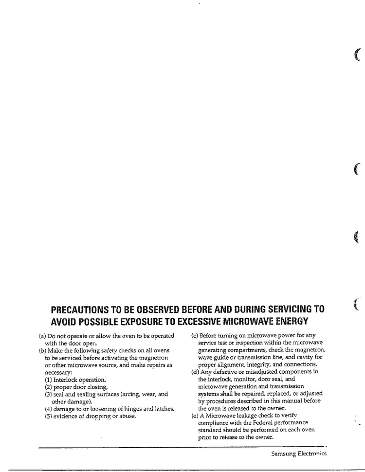 Precautions Diagram and Parts List for MW6470W XAA Samsung Microwave
