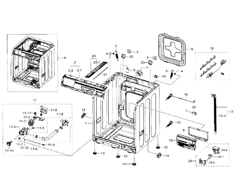 Frame & Cover Parts Diagram and Parts List for WF330ANB XAA-0000 Samsung Washer