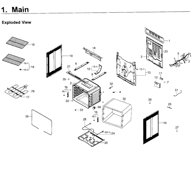Main Asy Diagram and Parts List for NE59K3310SW AA-0000 Samsung Range