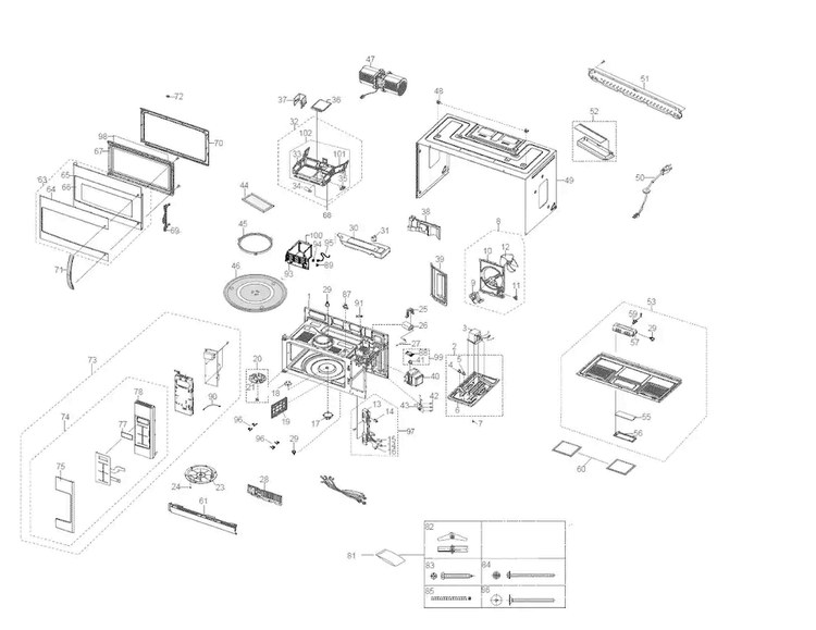 Cabinet Parts Diagram and Parts List for 40185053010  Kenmore Microwave