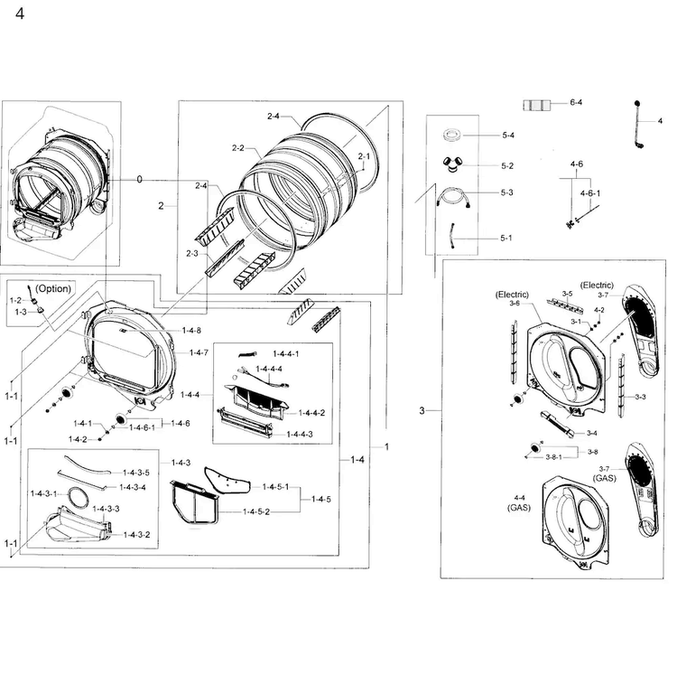 Drum Parts Diagram and Parts List for DV50K8600GV A3-0000 Samsung Dryer